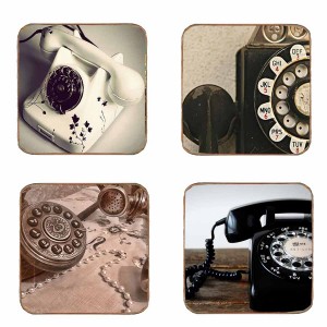 Σουβέρ ξύλινα χειροποίητα vintage telephones σετ 4 τεμάχια