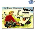 Vespa dimanches vintage ξύλινος πίνακας 30x20 εκ