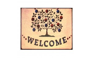 Vintage πίνακας χειροποίητος welcome με δέντρο 25x20 εκ