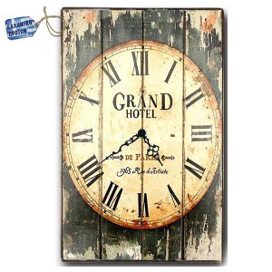 Vintage ρολόι τοίχου Grand Hotel ξύλινο χειροποίητο 32x48 εκ