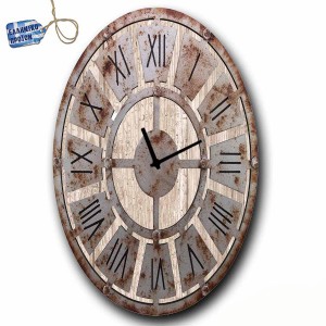 Vintage ρολόι τοίχου latin oval ξύλινο χειροποίητο 48x64 εκ