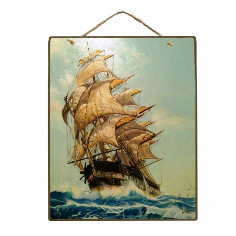 Vintage ξύλινο πινακάκι ιστιοφόρο σε θάλασσα