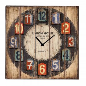 Vintage ξύλινο ρολόι τοίχου τετράγωνο Union Hotel