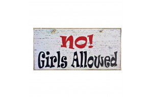Vintage ξύλινος χειροποίητος πίνακας no girls allowed 25x20 εκ