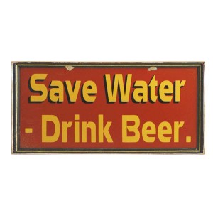 Vintage ξύλινος χειροποίητος πίνακας save water drink beer 26x13 εκ
