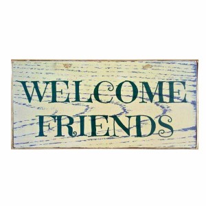 Vintage ξύλινος χειροποίητος πίνακας welcome friends 26x13 εκ