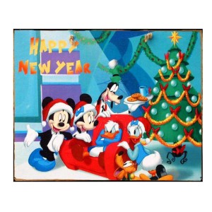 Xειροποίητο Χριστουγεννιάτικο ταμπελάκι happy New Year ήρωες cartoon 25x20 εκ