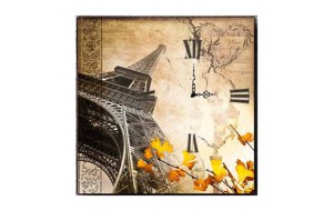Ξύλινο τετράγωνο χειροποίητο ρολόι τοίχου vintage Paris  48x48 εκ