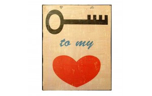 Ξύλινος πίνακας χειροποίητος key to my heart 20x25 εκ
