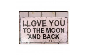 Ξύλινος ρετρό πίνακας χειροποίητος I love you to the moon and back 30x20 εκ