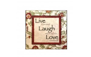 Ξύλινος ρετρό πίνακας χειροποίητος live laugh love 21x21 εκ