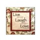 Ξύλινος ρετρό πίνακας χειροποίητος live laugh love 21x21 εκ