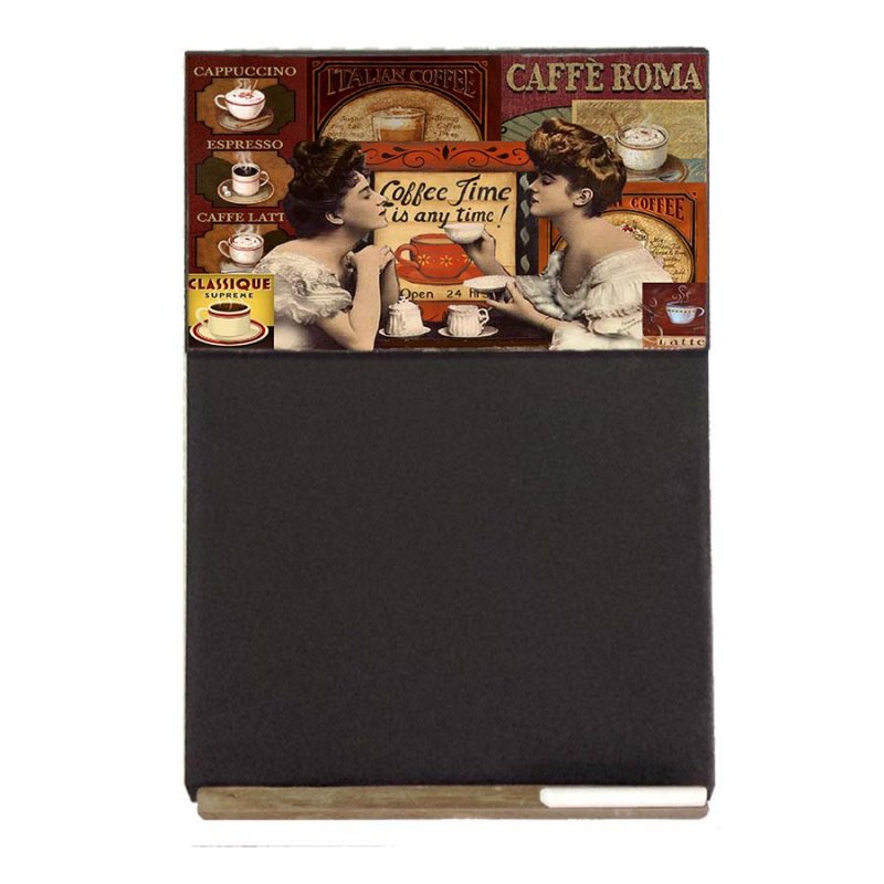 Coffee Time Vintage ξύλινος χειροποίητος μαυροπίνακας 26x38 εκ