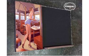 Diner Pin Up Girl  Ξύλινος χειροποίητος μαυροπίνακας 38x26 εκ