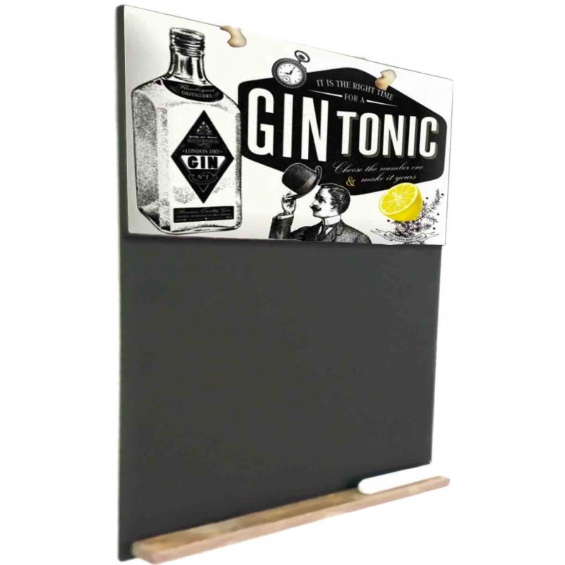 Gin tonic ξύλινος χειροποίητος μαυροπίνακας 26x38 εκ