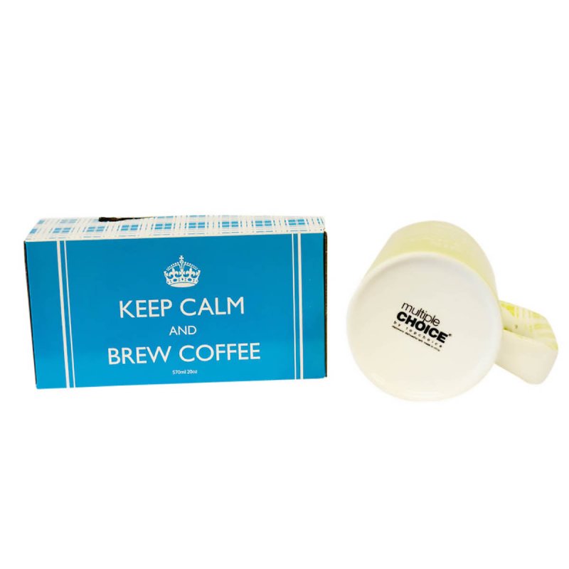 Retro κίτρινη μεγάλη κούπα για καφέ με μήνυμα Keep calm and take a sip 10x15 εκ