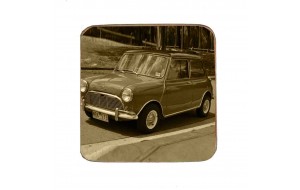 Σουβέρ ξύλινo χειροποίητo Mini Cooper retro