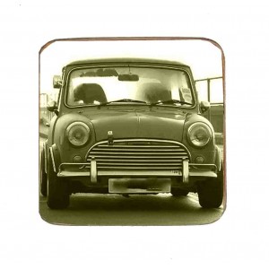 Σουβέρ ξύλινo χειροποίητo Mini Cooper vintage