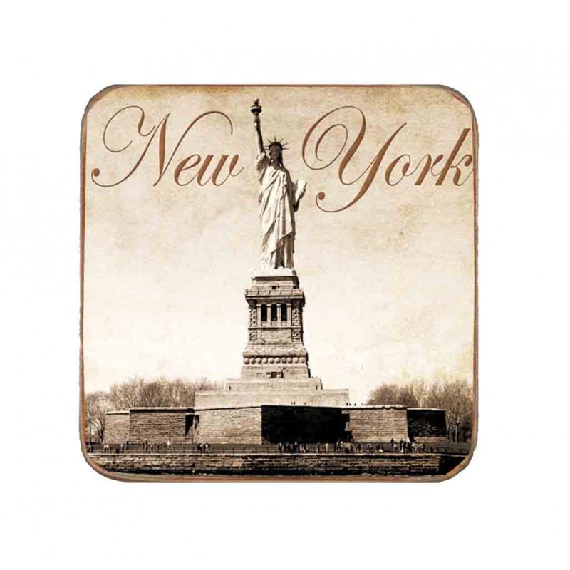Σουβέρ ξύλινo χειροποίητo New York statue of liberty