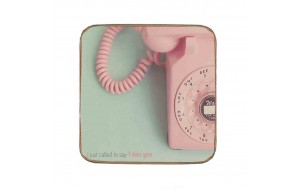 Σουβέρ ξύλινo χειροποίητo pink phone I love you