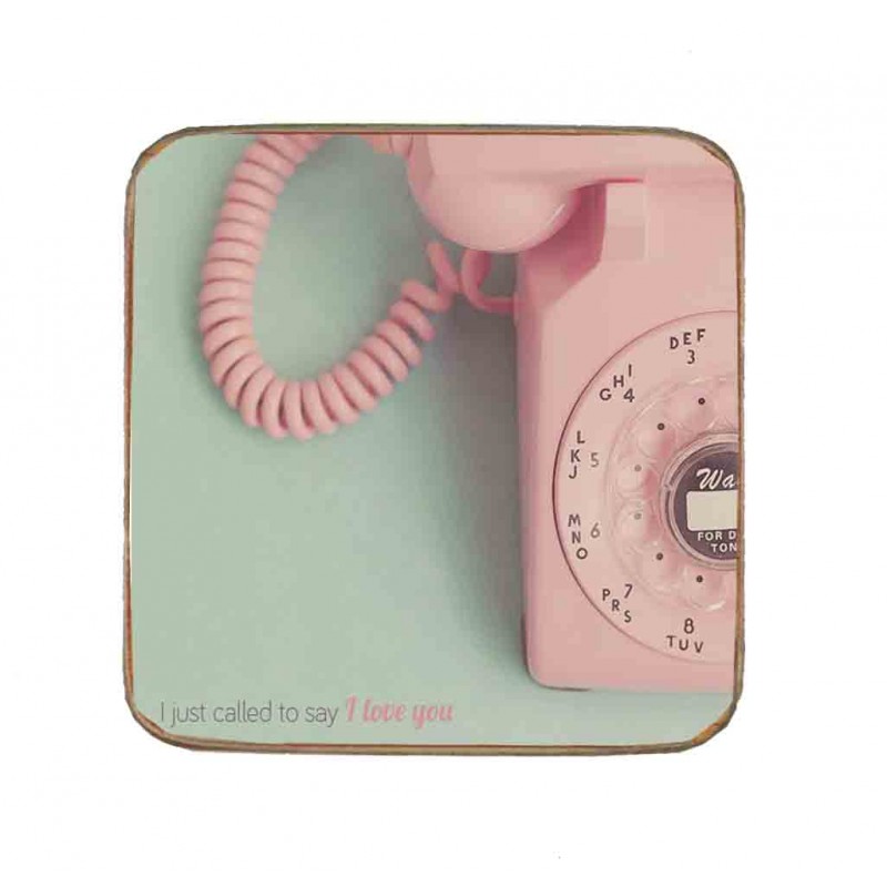 Σουβέρ ξύλινo χειροποίητo pink phone I love you