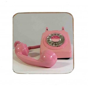 Σουβέρ ξύλινo χειροποίητo pink retro phone