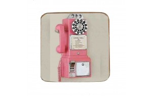 Σουβέρ ξύλινo χειροποίητo retro phone pink