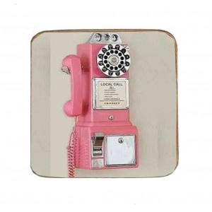 Σουβέρ ξύλινo χειροποίητo retro phone pink