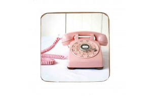 Σουβέρ ξύλινo χειροποίητo retro pink phone