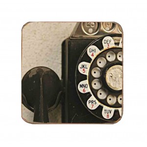 Σουβέρ ξύλινo χειροποίητo retro telephone
