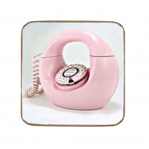Σουβέρ ξύλινo χειροποίητo vintage pink phone