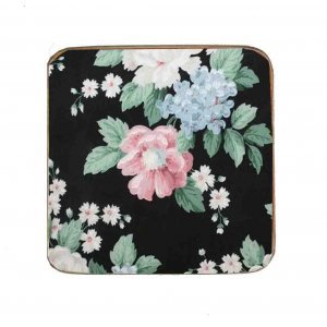Σουβέρ Ξύλινo Χειροποίητo Black Floral 