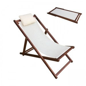 Ξύλινη Σαιζ Λόνγκ Acacia με ύφασμα εκρού Water Repellent 104x58x72εκ