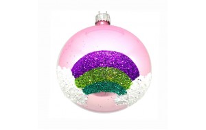 Χριστουγεννιάτικη μπάλα ροζ με ουράνιο τόξο 10εκ