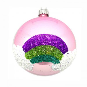 Χριστουγεννιάτικη μπάλα ροζ με ουράνιο τόξο 10εκ