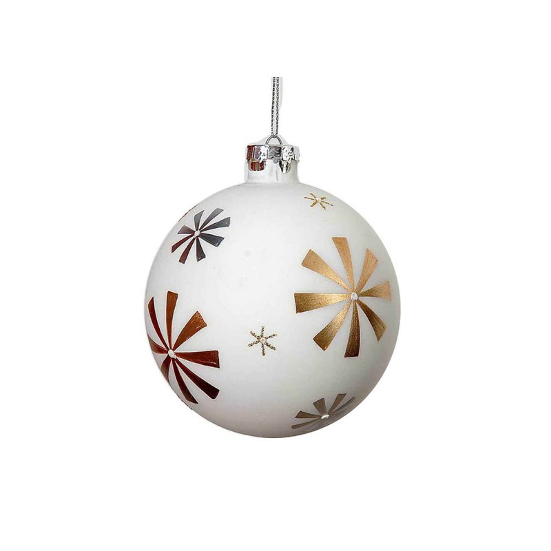 Διακοσμητική μπάλα Χριστουγεννιάτικη λευκή με χρυσά σχέδια 8 εκ