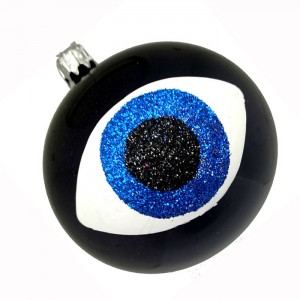Χριστουγεννιάτικη μαύρη μπάλα με μάτι και γκλίτερ 10εκ