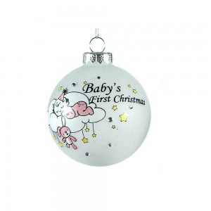 Λευκή γυάλινη χριστουγεννιάτικη μπάλα με μωρό κορ