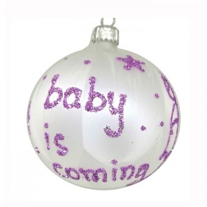 Μπάλα χριστουγεννιάτικη baby is coming λιλά γκλίτερ 10εκ