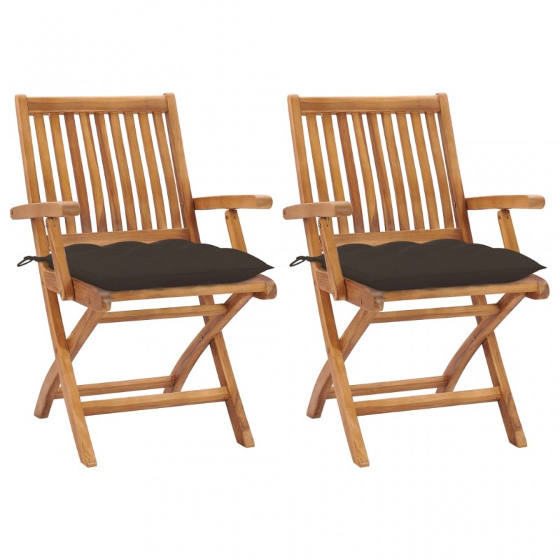 Καρέκλες κήπου σετ δύο τεμαχίων από μασίφ ξύλο teak με taupe μαξιλάρια
