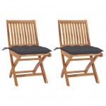 Καρέκλες κήπου σετ δύο τεμαχίων από μασίφ ξύλο teak με ανθρακί μαξιλάρια