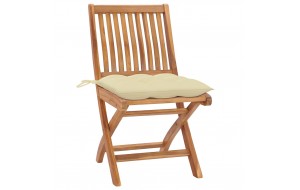 Καρέκλες κήπου σετ δύο τεμαχίων από μασίφ ξύλο teak με λευκά κρεμ μαξιλάρια