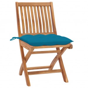 Καρέκλες Κήπου 2 τεμ. από Μασίφ Ξύλο Teak με Γαλάζια Μαξιλάρια