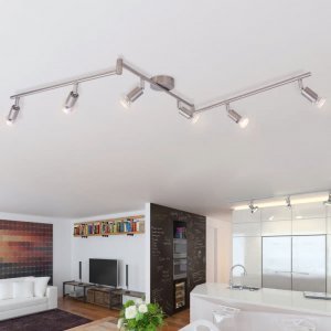  Φωτιστικό Σποτ Ράγα Οροφής με 6 Προβολείς LED Σατινέ Νικελίου