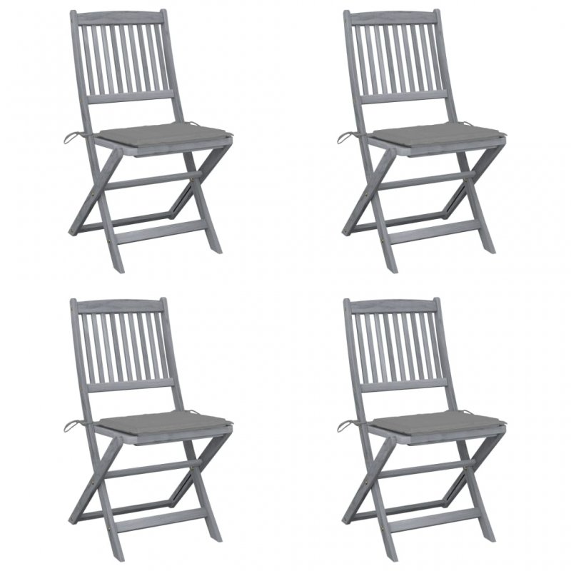 Καρέκλες Εξωτ. Χώρου Πτυσ. 4 τεμ Μασίφ Ξύλο Ακακίας + Μαξιλάρια