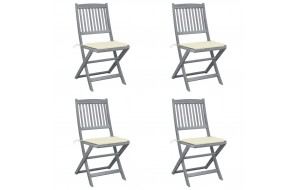 Καρέκλες Εξωτ. Χώρου Πτυσ. 4 τεμ Μασίφ Ξύλο Ακακίας & Μαξιλάρια