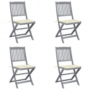 Καρέκλες Εξωτ. Χώρου Πτυσ. 4 τεμ Μασίφ Ξύλο Ακακίας & Μαξιλάρια