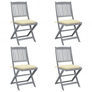 Καρέκλες Εξωτ. Χώρου Πτυσσόμενες 4 τεμ Ξύλο Ακακίας & Μαξιλάρια