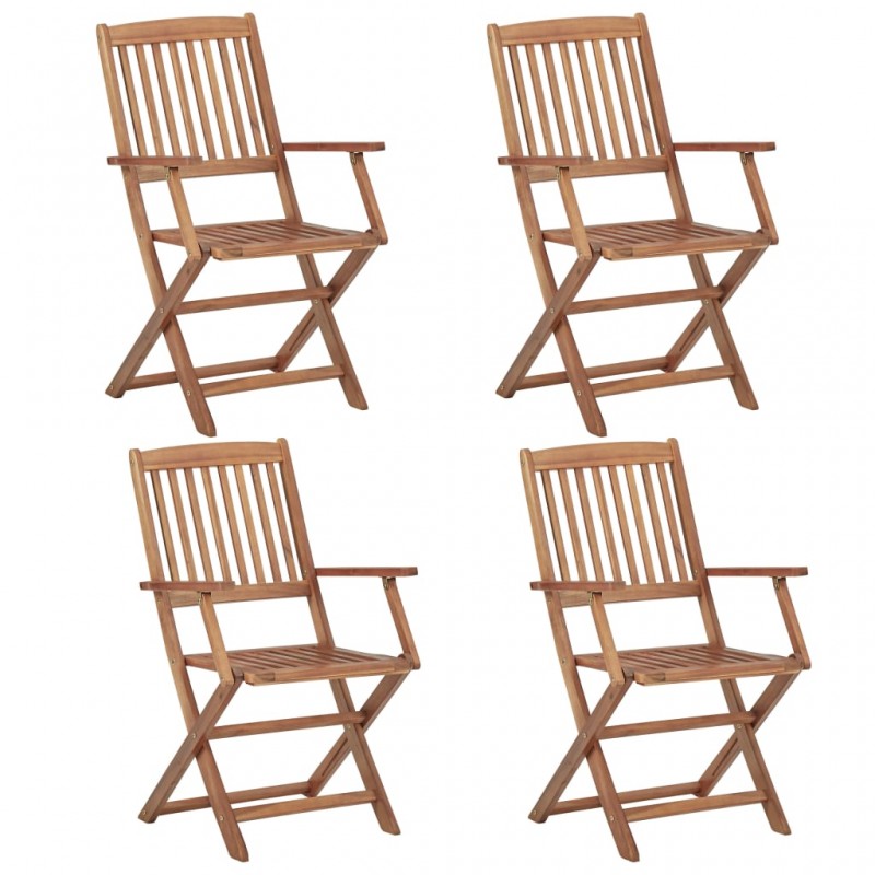 Καρέκλες Κήπου Πτυσσόμενες 4 τεμ Μασίφ Ξύλο Ακακίας & Μαξιλάρια
