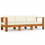 Καναπές τριθέσιος από μασίφ ξύλο ακακίας με κρεμ μαξιλάρια 201x65x60 εκ